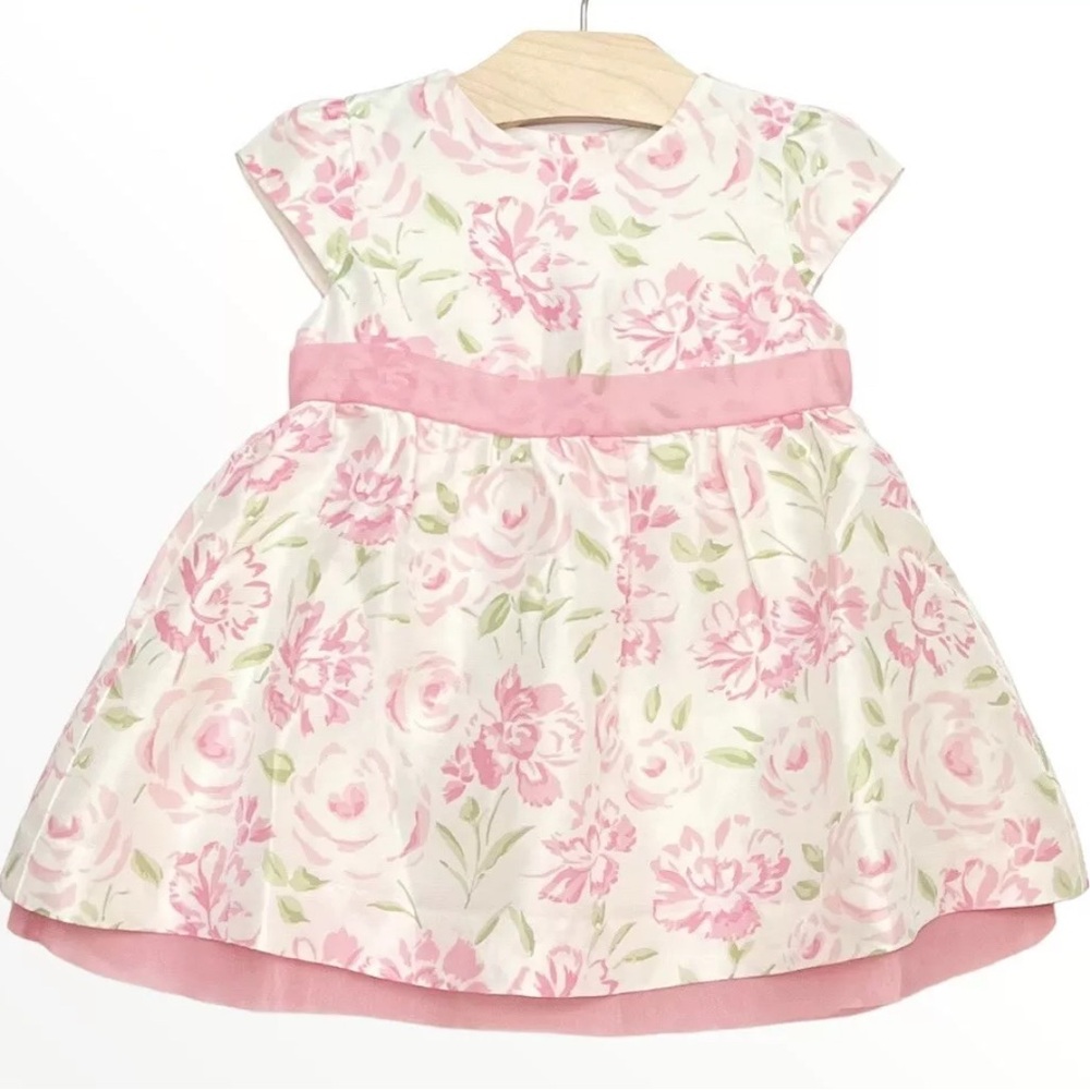 Janie and Jack 100% Silk Ivory Pink Baby Girls Dress 12-18M Brand New with Tags